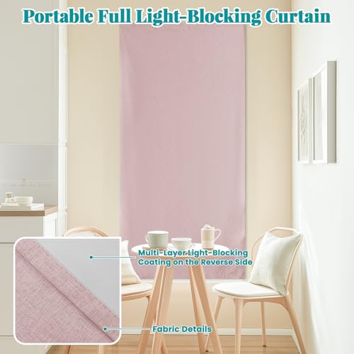 Image of 100% Blackout Self Adhesive Curtains Portable Curtain Simple and Easy to install Bedroom Window Thermal Lnsulated Kitchen Room Darkening Black Small Drapes, W35 x L72 inch, 1 Panel, Light Pink