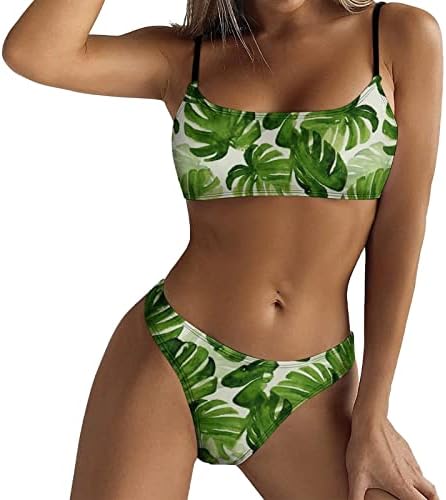 Swimsuit Women Comfortable Swimsuits for Women Casual High Waisted Bikini Crop Top Two Piece Bathing Suits Full Green