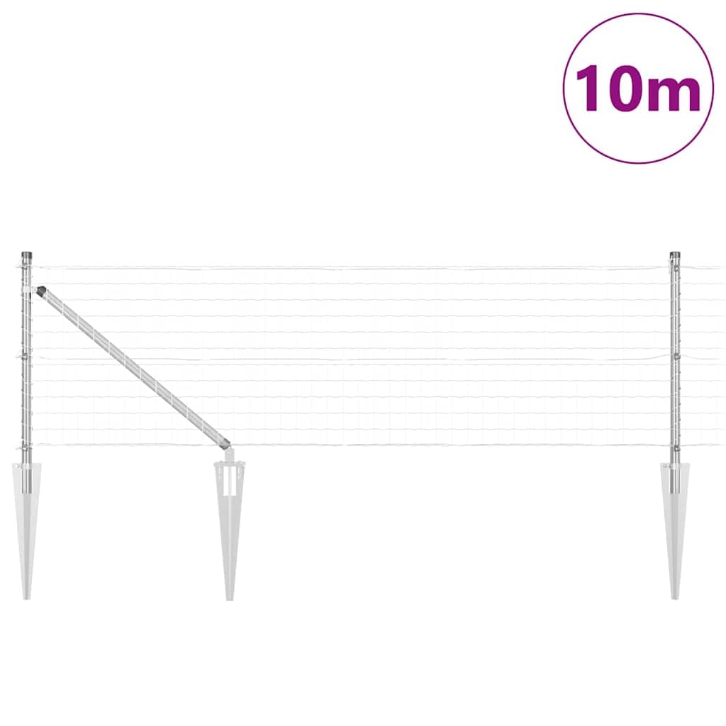 Clôture grillagée en acier argenté avec poteaux 0,6 x 10 m