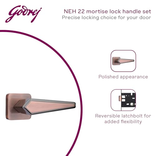 Image of Godrej Mortise Door Handle | Handle for Internal Doors, Bathroom Doors | NEH 22 | Retractable Baby Latch | Black Antique Copper Finish | Keyless Mechanism for Privacy | 5 Years Warranty