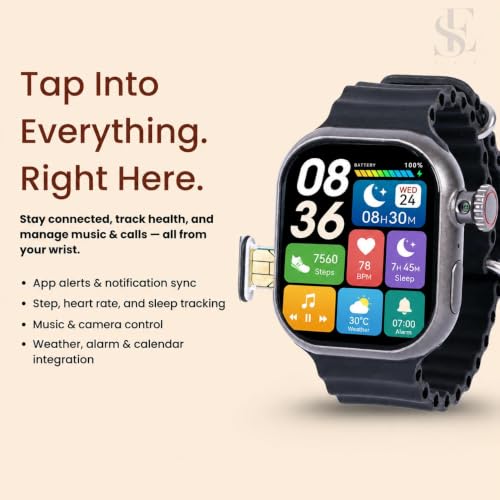 Image of SE HUB S9 HC Android Smartwatch for Men and Women with 4G SIM Support, AMOLED Display, 180 Rotating Side Camera, 2GB RAM, 16GB Storage, GPS and Bluetooth Calling, Black