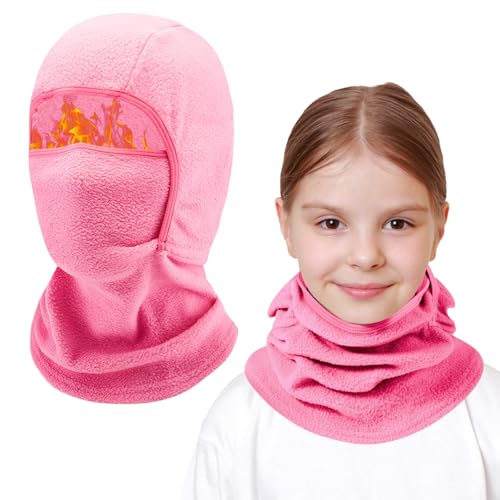 AYPOW Pasamontañas Térmico Niños 4-13 Años, Invierno Multifunción Prueba de Viento Forro Polar Cálido Máscara de Esquí de Ciclismo Sombreros Gorro con Calentador de Cuello, Mascarilla para Niños Niñas
