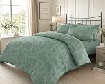 CONCEPT HOME Birdie 100% Cotton Sateen Duvet Cover Set with Pillowcases, Luxury Soft Floral Bedding Set, King Size, Sage Green, Reusable Fabric Bag Packaging