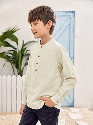 Inorin Boys Linen Shirt Button Up Henley Long Sleeve Dress Shirts Cotton Lightweight Tees Tops with One Pocket3
