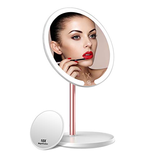 Lighted Makeup Mirror, Vanity Mirror with Lights 1X/10X Magnification Mirror with Touch Screen 3 Colors Lighting Dimmable Cosmetic Mirror, Detachable Portable 360° Rotation Tabletop Mirror