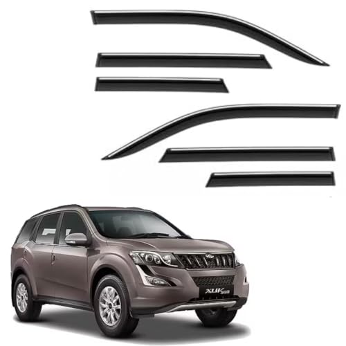 Image of CAR SAAZ Side Door Visors for XUV 500 (2011-2021)(Set of 6Pcs)|Smoke Finish Chrome Lined Rain Guards, Polycarbonate