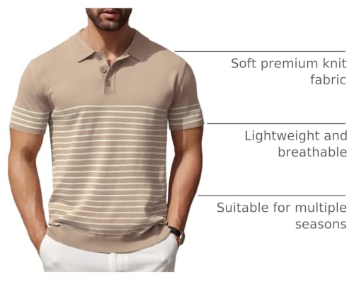 Image of COOFANDY Men's Short Sleeve Polo Shirts Vintage Knitted Shirt Casual Button Down Golf Shirts
