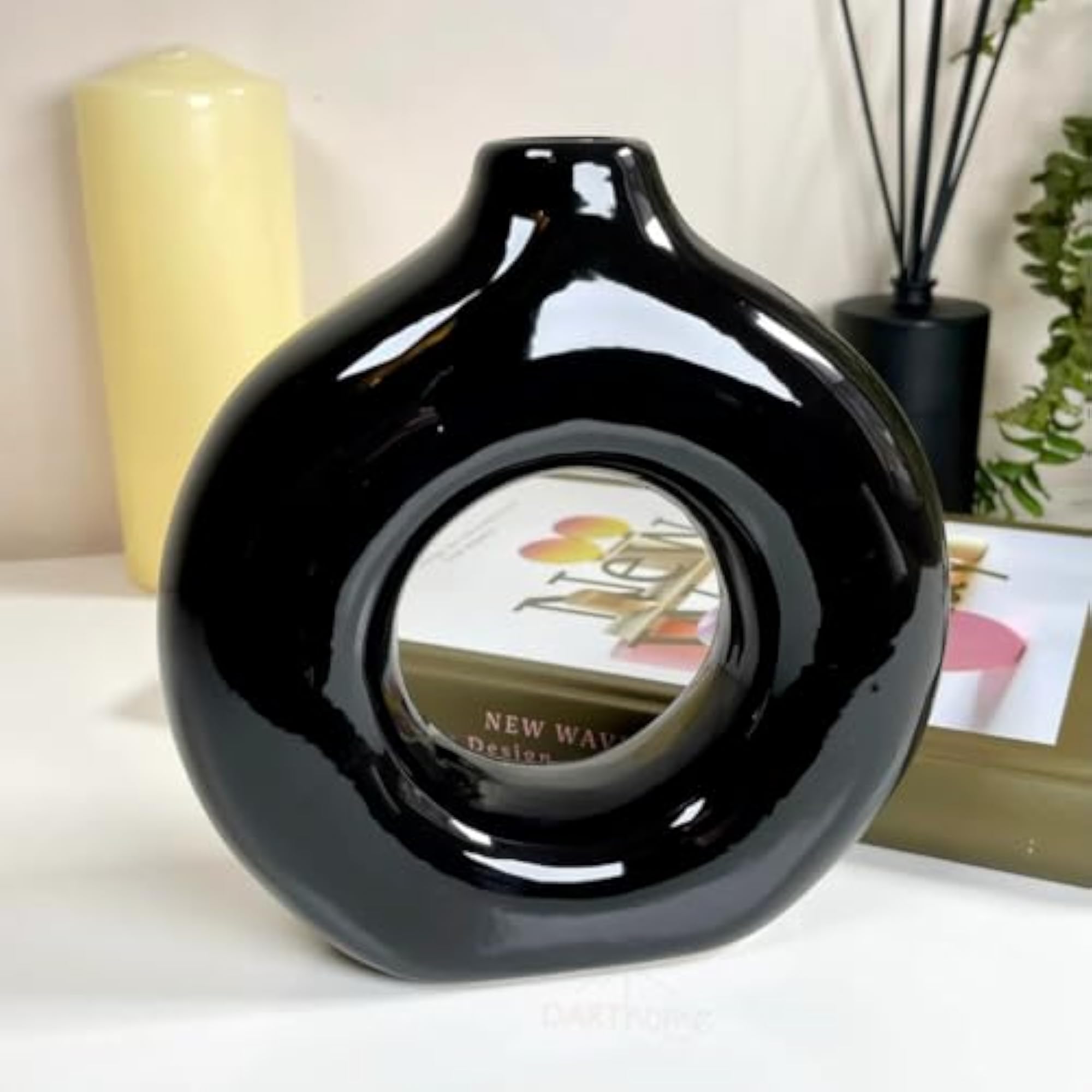 Set of 2 Modern Round Hollow Ceramic Vases for Home Decor