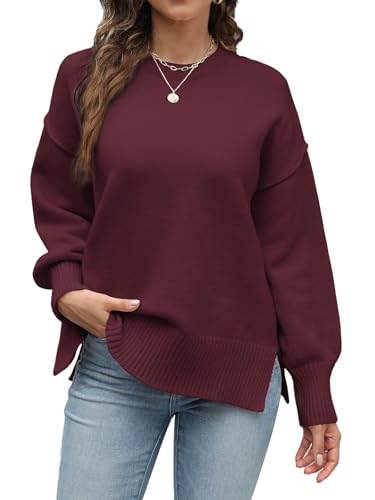 Sweaters for Women Oversized Sweater Early Fall Fashion 2025 Long Sleeve Shirts Womens Tops Trendy Sweatshirt Christmas Outfits Old Money Anthropologie Clothes Winter Clothing Wine Red XL2