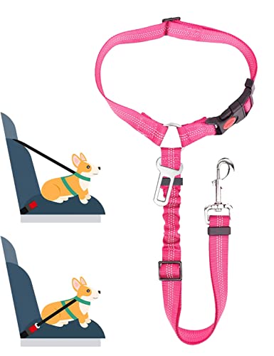 【Charming Decoration】ペット用 犬 シートベルト 車専用リード [正規品] 助手席 飛び出し防止ヘッドレスト 伸縮性あり 長さ調節可 (ローズレッド)