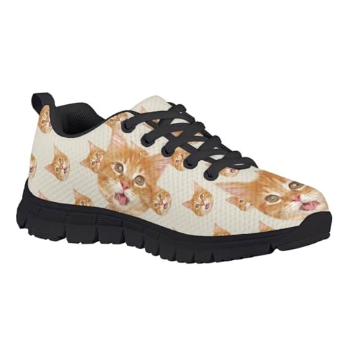 Kid Girl Mesh Sports Shoe Cute Cat Print Sneaker Lace Up Lightweight Breathable Athletic Running Tennis Shoe US11-54