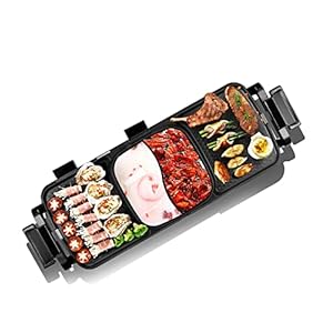 2 in 1 Electric BBQ Grill Hot Pot, Hot Pot with Grill, Non-Stick Barbecue Grill Indoor, Separate Dual Temperature Control