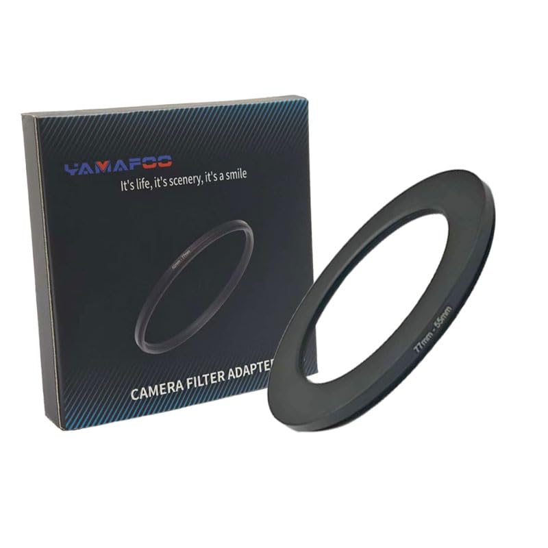 YAMAFOO 55mm to 77mm Step-Up Ring/Step Down Rings Filter Adapter for All Brands UV ND CPL Metal Ring Step-Up Rings Adapter Filter,Black (55-77)