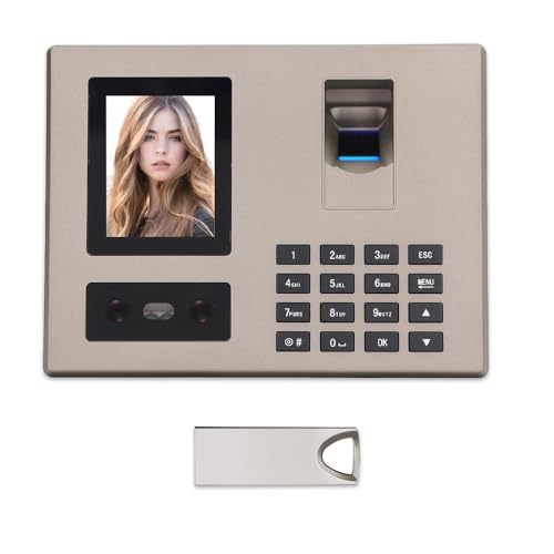 Máquina de Asistencia,Máquina Fichar de Asistencia,Reloj de Fichar, Maquina de Fichar Empleados Biométrica de Huella Dactilar con Sistema Española Pantalla LCD Memoria de 8GB (Dorado)