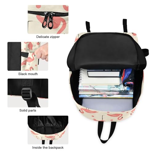 Backpack Lunch Bag Set Cartoon Flamingo Print, Big Storage Travel Backpacks with Insulated Lunch Box for Office Hiking Picnic3