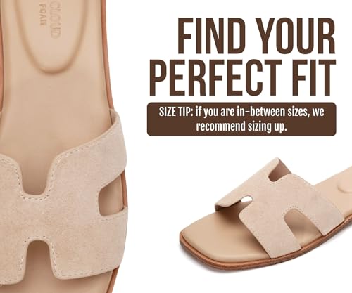 Image of Project Cloud 100% Genuine Leather Sandals for Women 2026 - Fashion Flat Womens Sandals with Memory Foam Insole Slides Sandals Women Footwear - Mules Women's Sandals (Jannel)