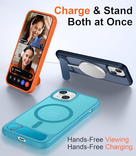 Image of Magnetic Compatible with iPhone 14 Case /iPhone 13 Case,[Built-in Invisible Kickstand][Compatible with MagSafe][Military Grade Shockproof] Slim Translucent Matte Phone Case for iPhone 14 /13 6.1 inch