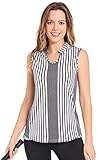 IGEEKWELL Women's Sleeveless Golf Shirts Striped V-Neck Tennis Polo Collarless Athletic T-Shirts Tan