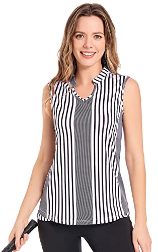 Igeekwell Women's Sleeveless Golf Shirts Striped V-Neck Tennis Polo Collarless Athletic T-Shirts Tank Tops Lightweight #TOP2