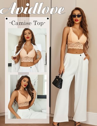 Image of Avidlove Bralettes for Women Lace Wireless Bra V Neck Racerback Crop Top Adjustable Lingerie No Padded