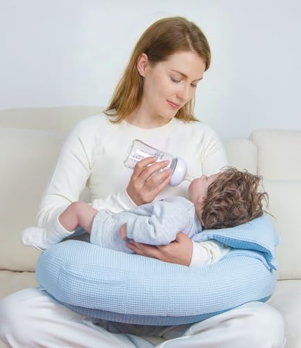 Tcruybed 5-in-1 Multifunctional Nursing Pillow with Arm Pillow - Ergonomic Wider Breastfeeding Cushion for Mom & Baby - Anti-Slip Fabric - Adjustable Waist Strap - Removable Cotton Cover