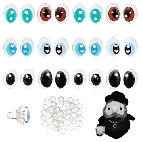 PH PandaHall 18 pares de ojos de seguridad 3D, 6 colores, ovalados, de repuesto, 10 x 14 x 19 mm, ojo de cristal, ojo de peluche con arandela para marionetas de peluche, amigurumis, oso de peluche