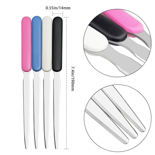 Qoaimu 4 Pack Office Letter Opener, Stainless Steel Knife-Edge Blade Envelope Openers, Lightweight Mail Slitter with Ergonomic Grip Handle for Home and Office Use, Mixed Colors