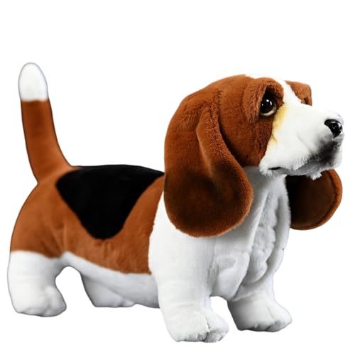 Whrigud Realistic French Basset Hound Stuffed Animal, 12'' Basset Hound Plush, Cute Brown Dog Puppy Pillow