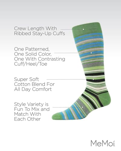 MeMoi Striptrast Cotton Blend Crew Sock 3 Pack3