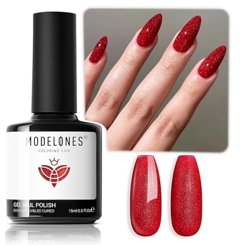 Modelones Esmalte de Gel Glitter Rojo Pastel 15ML miniatura 1
