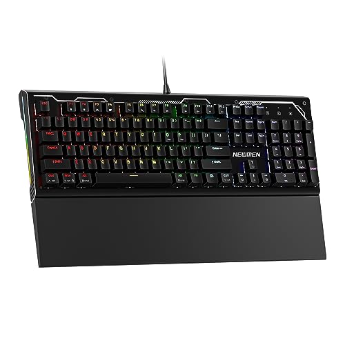 Newmen GM101 Mechanical Gaming Keyboard(Brown Switches),Wired RGB Backlit Hot Swappable Keyboard with Foldable Wrist Rest,Anti-Ghosting Ergonomic Mechanical Keyboard for PC/Mac/Win,QWERTY Layout,Black