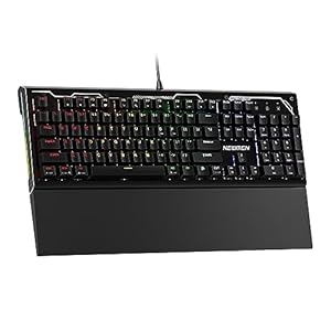 NEWMEN GM101 Mechanical Gaming Keyboard(Red Switches),Wired RGB Backlit Hot Swappable Keyboard with Foldable Wrist Rest,Anti-Ghosting Ergonomic Mechanical Keyboard for PC/Mac/Win,QWERTY Layout,Black