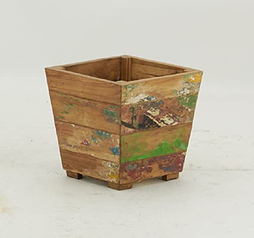Cache pot carré AubryGaspard en bois recyclé 17x17 cm pour plantes