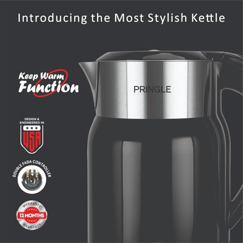 Image of Pringle Haden Electric Kettle Double Wall 1.8L With SS 304-1500W with Keep Warm Function,Boil Dry Protection &Auto-Shut Off| Concealed Heating Element| 360 Deg Cordless Base, (Black)