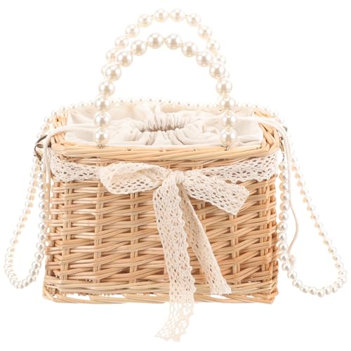 Sac bandoulière femme en perles tissé main fourre-tout beige