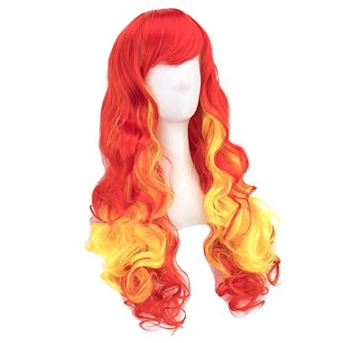 IMISSU Flag Color Design Hair Cosplay Wigs with Bangs Halloween Costume Wig (ES Flag Red Yellow Red) - Image 3