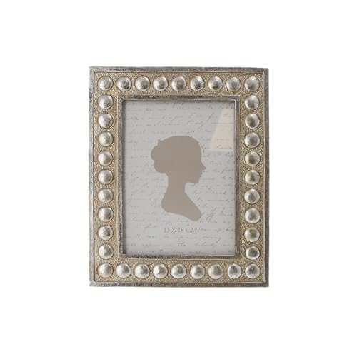 Keyhomestore | Marco de fotos grande decorativo con tachuelas de plata (24 x 19 cm) | Marco plateado moderno para fotos, impresiones y decoración del hogar Chic – Made in Italy