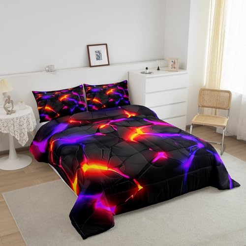 Image of Feelyou Kids Honeycomb Duvet Insert King Size, Purple Black Hexagonal Bedding Set Geometrical Comforter Set Boys Girls Teens Bedroom Decor Bed Set 3Pcs
