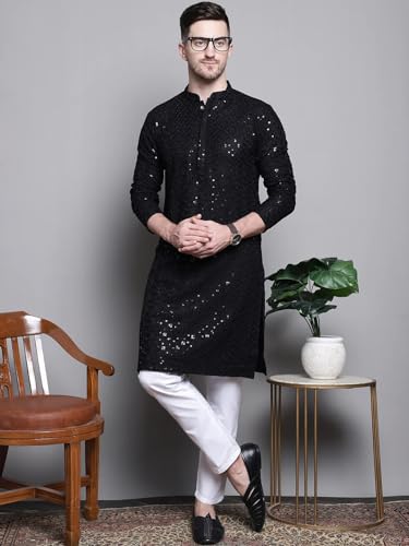 Image of Lucknow Chikan Men's White Pure Cotton Kurta Pajama Set, Full Booty