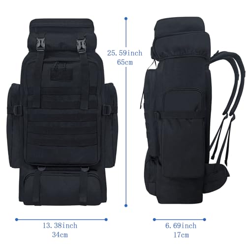 Lizbin 80L Camping Wanderrucksack, Militärischer taktischer Rucksack Molle Rucksack, extra großer Wanderrucksack, wasserabweisender Wander-Tagesrucksack, Outdoor-Sportrucksack (Schwarz) – Bild 3