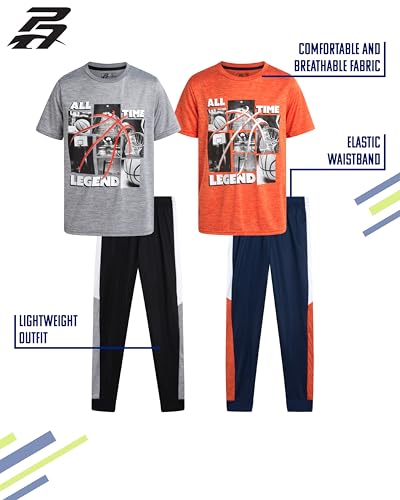 Pro Athlete Boys Sweat Suit Set - 4 Piece Short Sleeve Crewneck Athletic Graphic Tees and Tricot Jogger Sweatpants (8-16)2