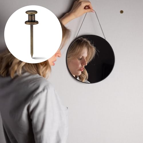 Image of Watersay 50 Pcs Double Headed Picture Hanging Nails Long Push Pins for Wall Thumb Tacks Wall Hooks Decorative Picture Hanging Nails for Home Office Photo(Bronze,Gongzi)