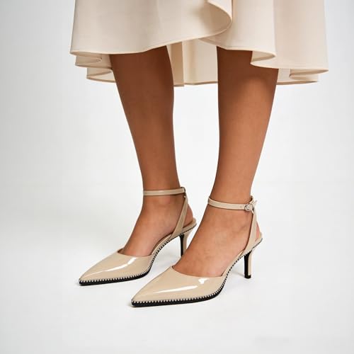 Image of SAMMITOP Kitten Heels for Women Low Heel Closed Toe Ankle Strap Pumps Wedding Party Beaded Dress Shoes 2.4 Inch