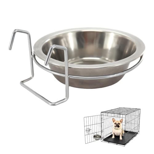 LuckyOpt Ciotola per cani da appendere, ciotola per cani in acciaio inox con supporto appeso, ciotola per alimenti, ciotola per l'acqua in gabbia, adatta per gatti, cani (13 cm)