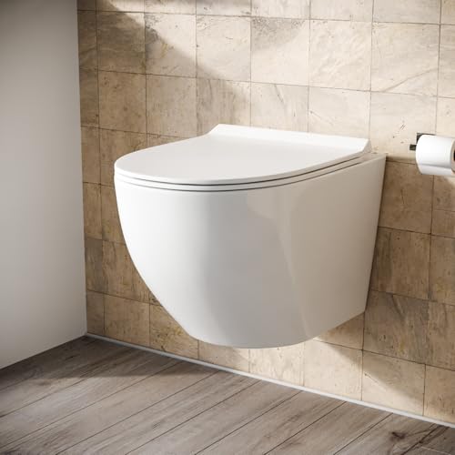 Nes Home Declan Rimless Wall Hung Toilet Pan + Soft Close Toilet Seat
