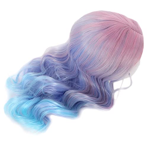 REEWES Long Pastel Curly Wigs for Women Heat Resistant Hair Natural Wigs for Daily Cosplay Costume Party Carnival (Ombre Pink Blue) - Image 3