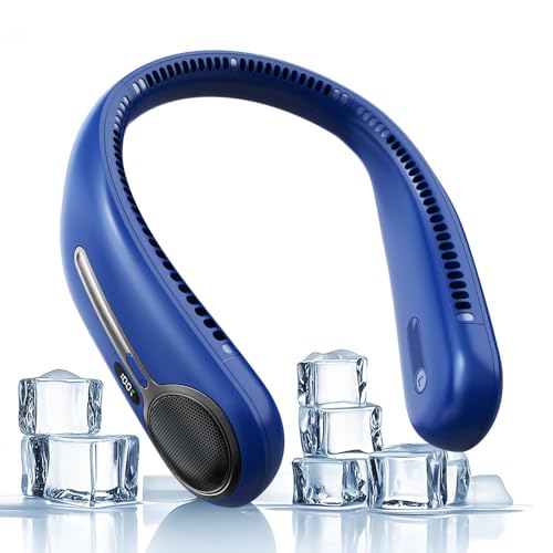 Portable Neck Fan,Hands Free Personal Wearable Bladeless Fan,6000mAh USB Rechargeable,360° Cooling,LED Display,4-Speeds,Birthday Gifts for Men Women Dad Mom,Stocking Stuffers Christmas Gifts (Navy)