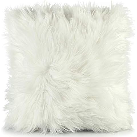 CelinaTex Cuddly Dekokissen 60 x 60 cm weiß Langhaar Zierkissen dekoratives Fellimitat Sofakissen Kunstfell Kissen Cover