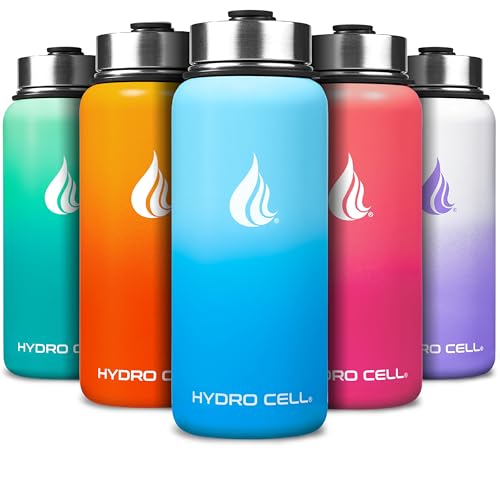 HYDRO CELL Stainless Steel Insulated Water Bottle with Straw - For Cold & Hot Drinks - Metal Vacuum Flask with Screw Cap and Modern Leakproof Sport Thermos for Adults (Sky/Blue 32oz)