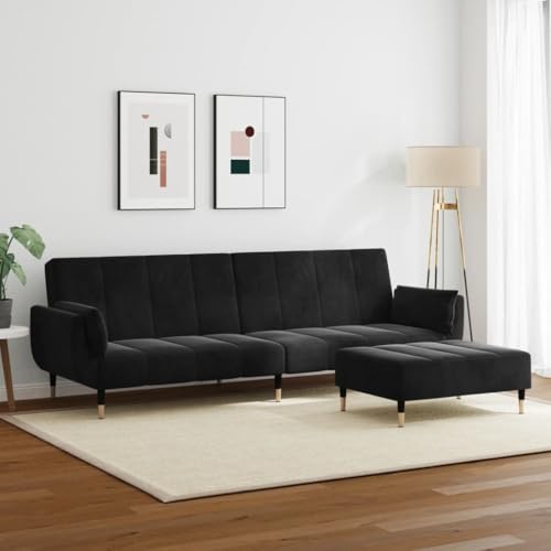 Sofá cama de 2 plazas con taburete negro mueble convertible para salón 3258154 4